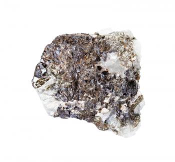 closeup of sample of natural mineral from geological collection - unpolished Sphalerite ore isolated on white background