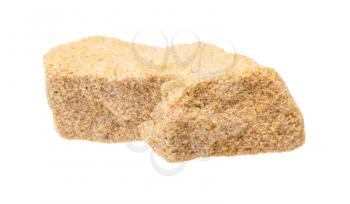 closeup of sample of natural mineral from geological collection - unpolished sandstone rock isolated on white background
