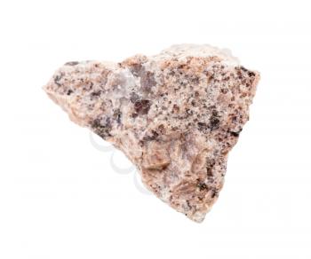closeup of sample of natural mineral from geological collection - unpolished granite rock isolated on white background