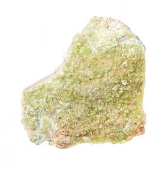 closeup of sample of natural mineral from geological collection - unpolished Vesuvianite rock isolated on white background