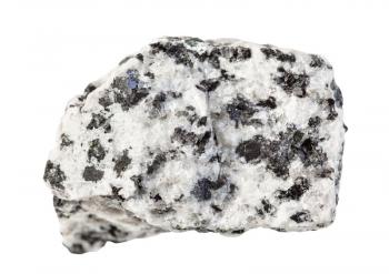 closeup of sample of natural mineral from geological collection - unpolished white Granite rock isolated on white background