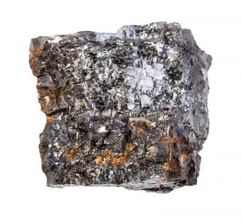 closeup of sample of natural mineral from geological collection - piece of Bituminous coal (black coal) rock isolated on white background