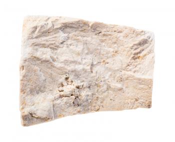 closeup of sample of natural mineral from geological collection - unpolished chemogenic limestone rock isolated on white background