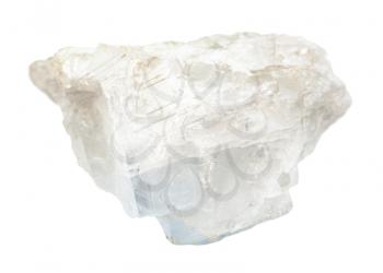closeup of sample of natural mineral from geological collection - raw white blue Magnesite rock isolated on white background