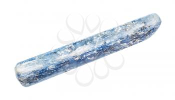 closeup of sample of natural mineral from geological collection - tumbled Kyanite gemstone isolated on white background