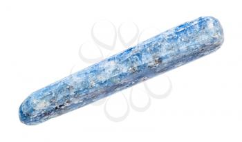 closeup of sample of natural mineral from geological collection - tumbled Kyanite gem stone isolated on white background