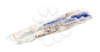 closeup of sample of natural mineral from geological collection - rough Kyanite rock isolated on white background