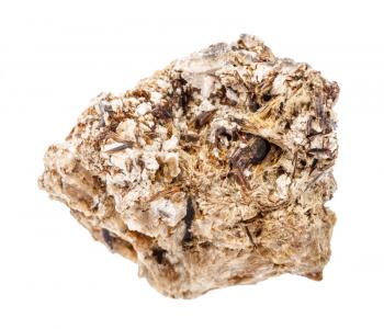 closeup of sample of natural mineral from geological collection - raw Astrophyllite rock isolated on white background