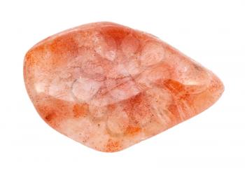 closeup of sample of natural mineral from geological collection - polished Sunstone (heliolite) gem stone isolated on white background