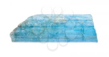 closeup of sample of natural mineral from geological collection - raw crystal of Aquamarine (blue Beryl) isolated on white background