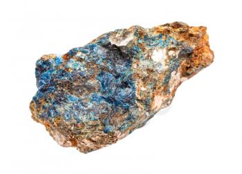 closeup of sample of natural mineral from geological collection - raw Lazulite rock isolated on white background