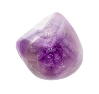 closeup of sample of natural mineral from geological collection - tumbled Amethyst gemstone isolated on white background