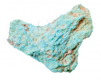 closeup of sample of natural mineral from geological collection - rough Turquoise rock isolated on white background