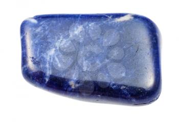 closeup of sample of natural mineral from geological collection - tumbled Sodalite gem isolated on white background