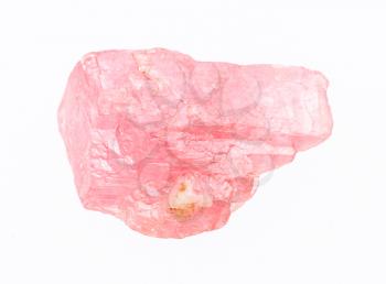 closeup of sample of natural mineral from geological collection - rough crystal of Rhodochrosite isolated on white background