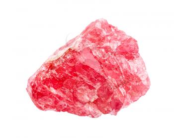 closeup of sample of natural mineral from geological collection - raw crystal of Rhodonite isolated on white background