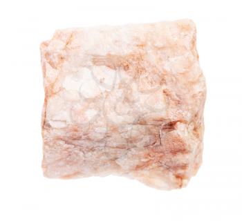 closeup of sample of natural mineral from geological collection - rough Feldspar rock isolated on white background