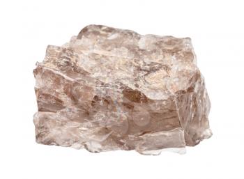 closeup of sample of natural mineral from geological collection - rough smoky quartz rock isolated on white background