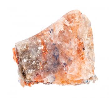 closeup of sample of natural mineral from geological collection - piece of Rock Salt (Halite) isolated on white background