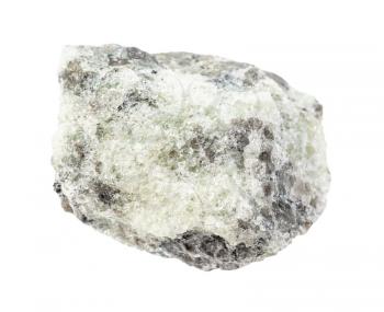 closeup of sample of natural mineral from geological collection - rough saccharoidal Apatite rock isolated on white background