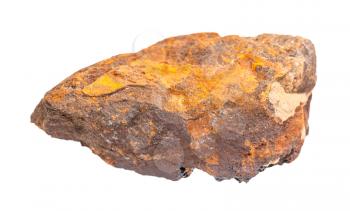 closeup of sample of natural mineral from geological collection - raw Limonite ( brown iron ore) rock isolated on white background