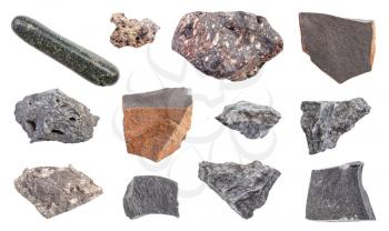 set of various Basalt rocks isolated on white background