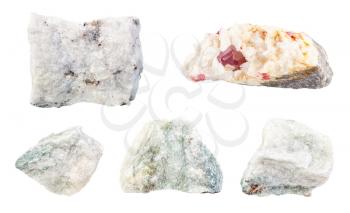 set of various Carbonatite rocks isolated on white background