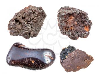 set of various Goethite rocks isolated on white background
