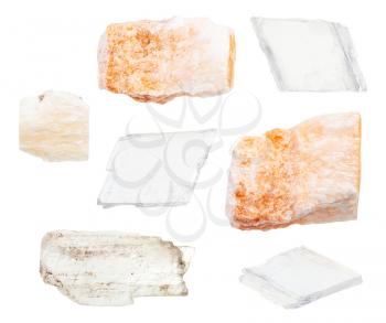 set of various Gypsum rocks isolated on white background