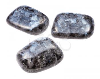 set of Larvikite (norwegian Labradorite) gemstones isolated on white background