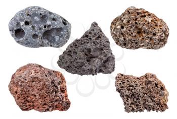 set of various Pumice rocks isolated on white background