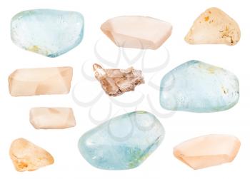 set of various Topaz gemstones isolated on white background