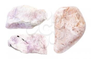 set of various Ussingite rocks isolated on white background