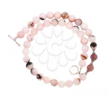 hand crafted necklace from cherry blossom rose quartz beads isolated on white background