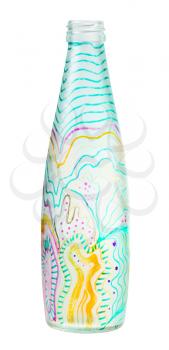 glass painting - hand painted glass bottle isolated on white background
