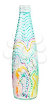 glass painting - handpainted glass bottle isolated on white background