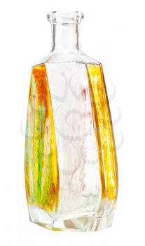 glass painting - handpainted glass brandy bottle isolated on white background