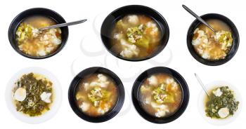 set of vegetable soups isolated on white background