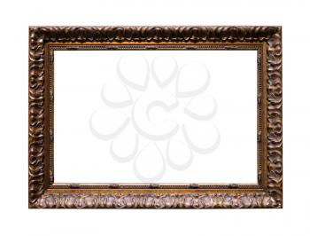 old dark brown carved picture frame with cut out canvas isolated on white background
