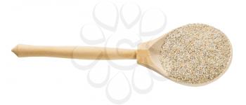 wooden spoon with rye bran isolated on white background