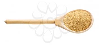 wooden spoon with raw amaranth grains isolated on white background