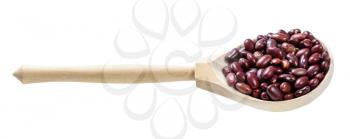wooden spoon with mexican red beans isolated on white background