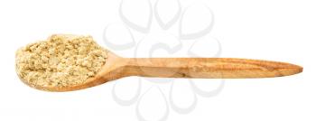 wooden spoon with ginger powder isolated on white background