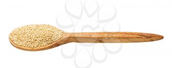 wooden spoon with amaranth grains isolated on white background