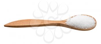 crystalline fructose in wooden spoon isolated on white background