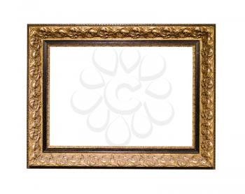 old wide carved bronze picture frame with cut out canvas isolated on white background
