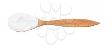 top view of potato starch in wood spoon isolated on white background