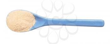 top view of apple pectin powder in ceramic spoon isolated on white background