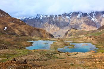 Mountain lakes in Spiti Valley in Himalayas. Himachal Pradesh, India