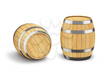 Wooden oak brandy wine beer barrels isolated on white background